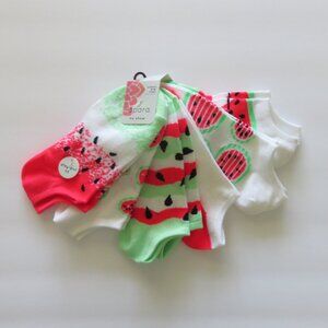 (#U-2) Apara Ladies No Show Watermelon Socks, 6 Pairs in Pack